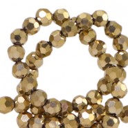 Faceted glass beads 4mm round Antique gold metallic-pearl shine coating